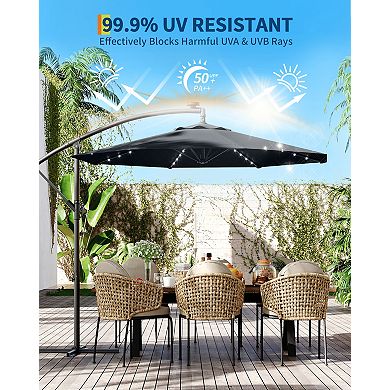 10FT Cantilever Patio Umbrella with Solar LED Lights