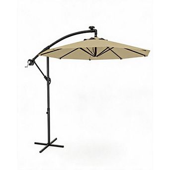 10FT Cantilever Patio Umbrella with Solar LED Lights