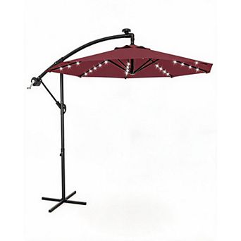 10FT Cantilever Patio Umbrella with Solar LED Lights