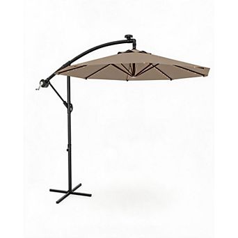 10FT Cantilever Patio Umbrella with Solar LED Lights