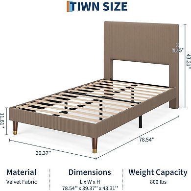 Platform Bed Frame with Upholstered Headboard, Corduroy Fabric Mattress Foundation for Bedroom