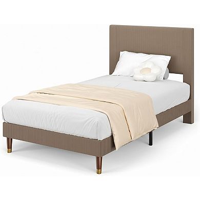 Platform Bed Frame with Upholstered Headboard, Corduroy Fabric Mattress Foundation for Bedroom