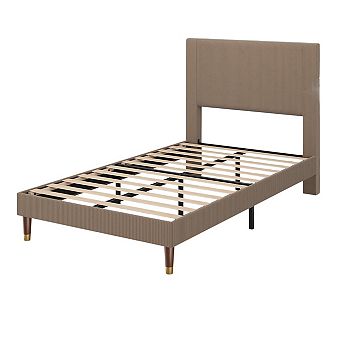 Platform Bed Frame with Upholstered Headboard, Corduroy Fabric Mattress Foundation for Bedroom