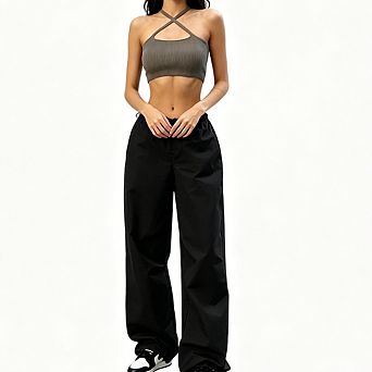 Women's Elastic Drawstring Jogger Pants High Waist Adjustable Ankle Cuff Loose Harem Casual Trousers