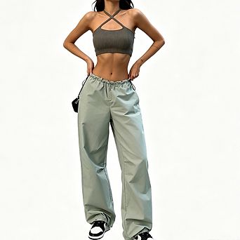 Women's Elastic Drawstring Jogger Pants High Waist Adjustable Ankle Cuff Loose Harem Casual Trousers