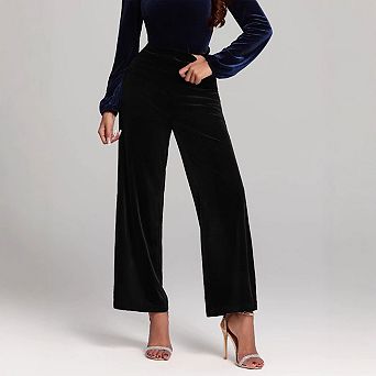 Women's High-Rise Wide Leg Full Length High Waist Casual Straight and Slim Leg Dress Pant