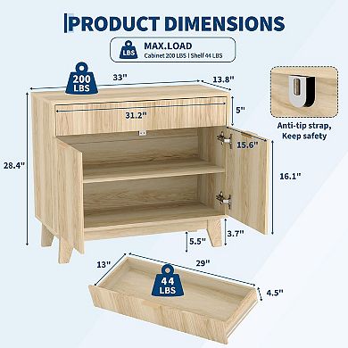 Fluted Buffet Cabinet with Storage, Sideboard Cabinet with Adjustable Shelf and Drawer