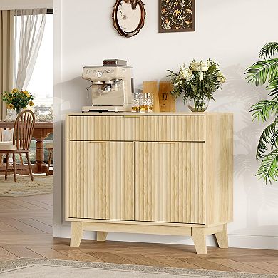 Fluted Buffet Cabinet with Storage, Sideboard Cabinet with Adjustable Shelf and Drawer