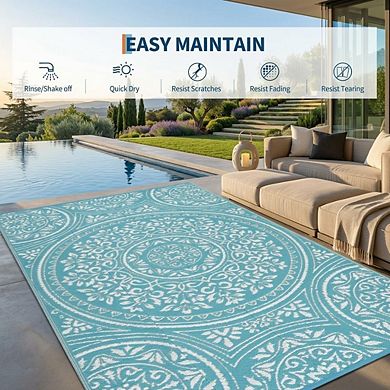 Reversible Plastic Outdoor Rug - Easy to Clean, Waterproof Garden Mat