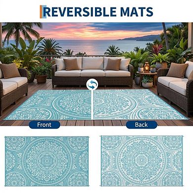 Reversible Plastic Outdoor Rug - Easy to Clean, Waterproof Garden Mat