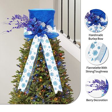 Christmas Tree Topper Hat with Bow, Glitter Top Hat Ornament Winter Holidays Xmas Decor