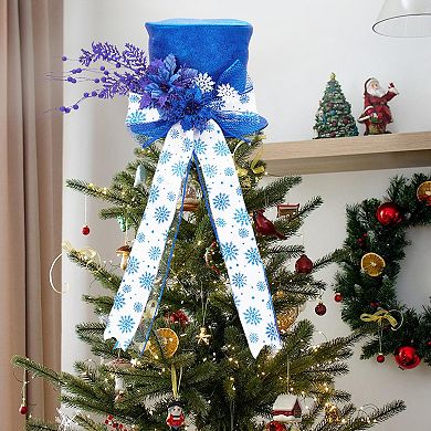 Christmas Tree Topper Hat with Bow, Glitter Top Hat Ornament Winter Holidays Xmas Decor
