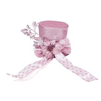 Christmas Tree Topper Hat with Bow, Glitter Top Hat Ornament Winter Holidays Xmas Decor