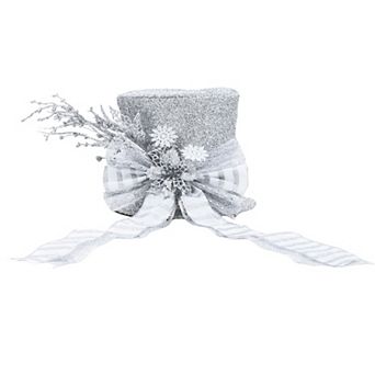 Christmas Tree Topper Hat with Bow, Glitter Top Hat Ornament Winter Holidays Xmas Decor