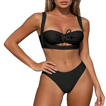 Women Cutout Front Tie Bikini Set High Cut Two Piece Swimsuit For Beach Pool Vacation