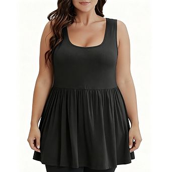 Plus Size Sleeveless Peplum Tank Top Scoop Neck Flared Ruffle Hem Casual Swing Camisole