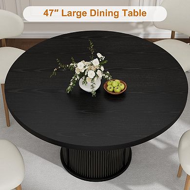 47" Round Dining Table with 2-Layer Storage Base & Drawer for Home Kitchen, Sliding Door