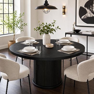 47" Round Dining Table with 2-Layer Storage Base & Drawer for Home Kitchen, Sliding Door
