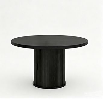 47" Round Dining Table with 2-Layer Storage Base & Drawer for Home Kitchen, Sliding Door