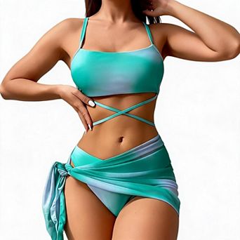 3 pc Bikini Set for Women Summer Fashion Swimsuit with Wrap Skirts Bathing Suit