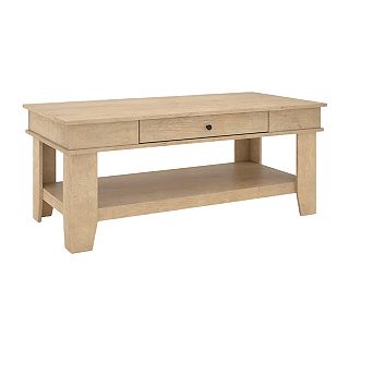 Farmhouse Coffee Table with Storage, Coffee Table with Drawer & Open Storage Shelf