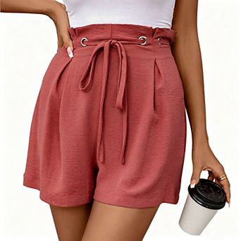blueming Summer Casual Shorts Elastic Waist Drawstring Loose Straight Leg Shorts Pockets