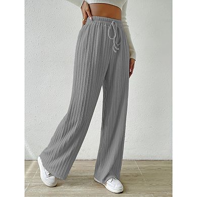 blueming Ribbed High Waisted Wide Leg Pants Drawstring Workout Lounge Trousers