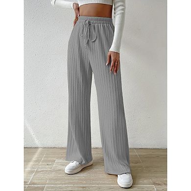 blueming Ribbed High Waisted Wide Leg Pants Drawstring Workout Lounge Trousers