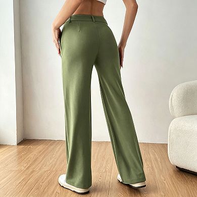 blueming High Waist Straight Leg Pants Front Seam Work Office Trousers