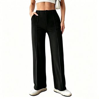 blueming High Waist Straight Leg Pants Front Seam Work Office Trousers