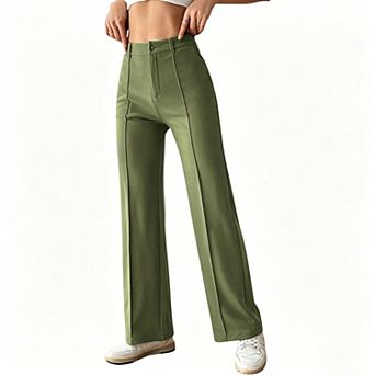 blueming High Waist Straight Leg Pants Front Seam Work Office Trousers