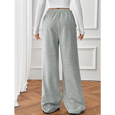 blueming Wide Leg Sweatpants Contrast Stitching Drawstring Athletic Trousers