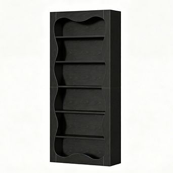 6 tier Wood Bookshelf, Freestanding Bookcase with Wavy Scalloped Edge, Large Storage Display Shelf