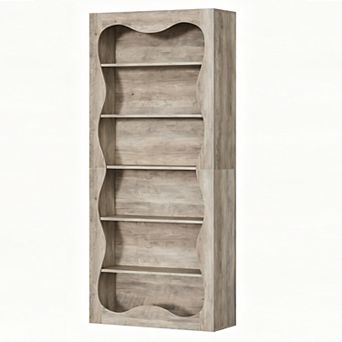 6 tier Wood Bookshelf, Freestanding Bookcase with Wavy Scalloped Edge, Large Storage Display Shelf