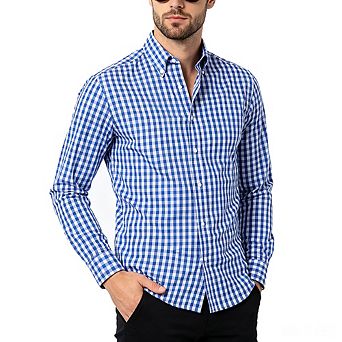 Men's Long Sleeve Gingham Plaid Button Down Shirt,Regular Fit Casual Cotton Shirts with Chest Pocket