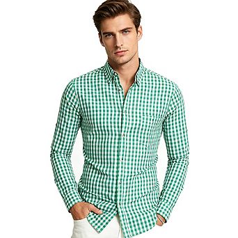 Men's Long Sleeve Gingham Plaid Button Down Shirt,Regular Fit Casual Cotton Shirts with Chest Pocket