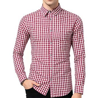 Men's Long Sleeve Gingham Plaid Button Down Shirt,Regular Fit Casual Cotton Shirts with Chest Pocket