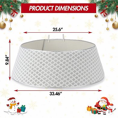 Adjustable Christmas Tree Collar with Diamond Pattern, Plush Boho Xmas Tree Skirt for Holiday Decor