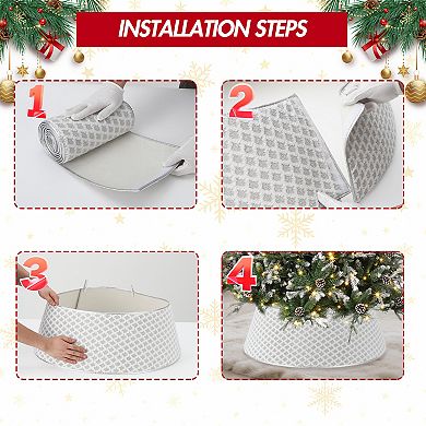 Adjustable Christmas Tree Collar with Diamond Pattern, Plush Boho Xmas Tree Skirt for Holiday Decor