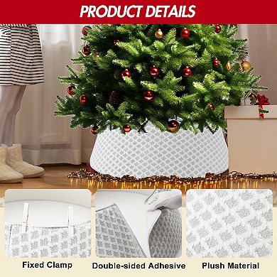 Adjustable Christmas Tree Collar with Diamond Pattern, Plush Boho Xmas Tree Skirt for Holiday Decor