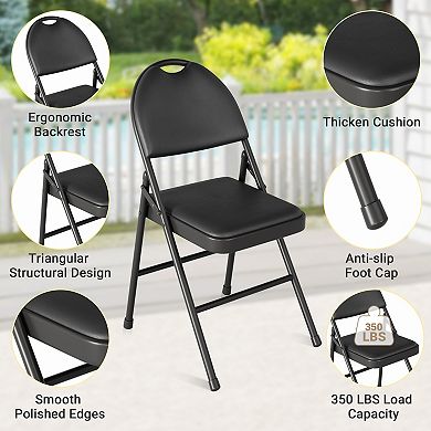 5-Piece Folding Dining Table and Chair Set with PU Leather Seats, Space-Saving Design, Metal Frame