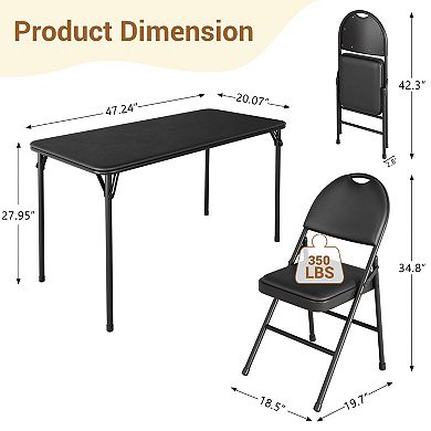5-Piece Folding Dining Table and Chair Set with PU Leather Seats, Space-Saving Design, Metal Frame