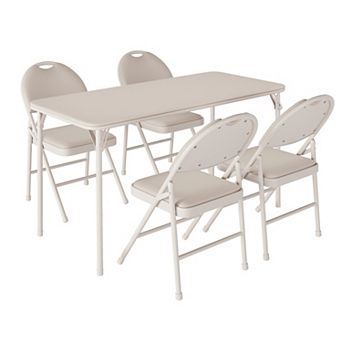 5 pc Folding Dining Table and Chair Set with PU Leather Seats, Space-Saving Design, Metal Frame