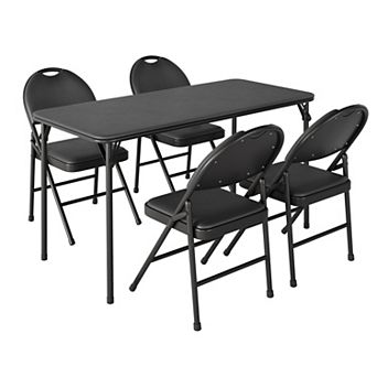 5 pc Folding Dining Table and Chair Set with PU Leather Seats, Space-Saving Design, Metal Frame