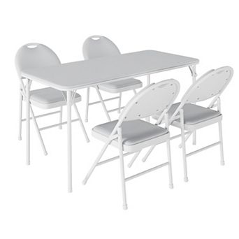 5 pc Folding Dining Table and Chair Set with PU Leather Seats, Space-Saving Design, Metal Frame