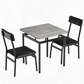 3 pc Dining Table for 2 Wooden Table & PU Upholstered Chairs with Industrial Frame