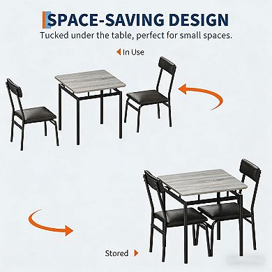 3 Piece Dining Table for 2 Wooden Table & PU Upholstered Chairs with Industrial Frame