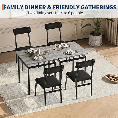 3 Piece Dining Table for 2 Wooden Table & PU Upholstered Chairs with Industrial Frame