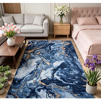 Washable Boho Rug Modern Abstract Low Pile Non-Slip Carpet for Bedroom Entryway Office Dining Table