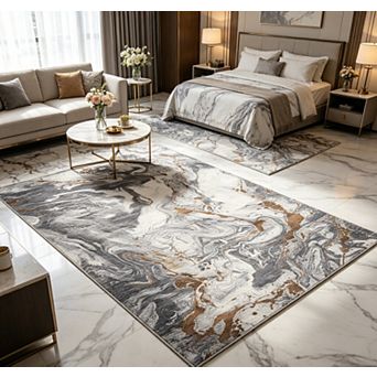 Washable Boho Rug Modern Abstract Low Pile Non-Slip Carpet for Bedroom Entryway Office Dining Table